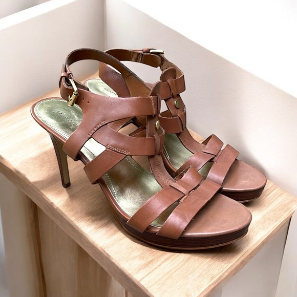 Marc Fisher Vachella Brown Leather Strappy Heeled Sandal Size 10M - Picture 1 of 10